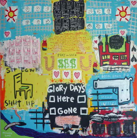 David "Big Dutch" Nally | DN0 | Pray for Luck | 46x46, price $2500 at the Outsider Folk Art Gallery